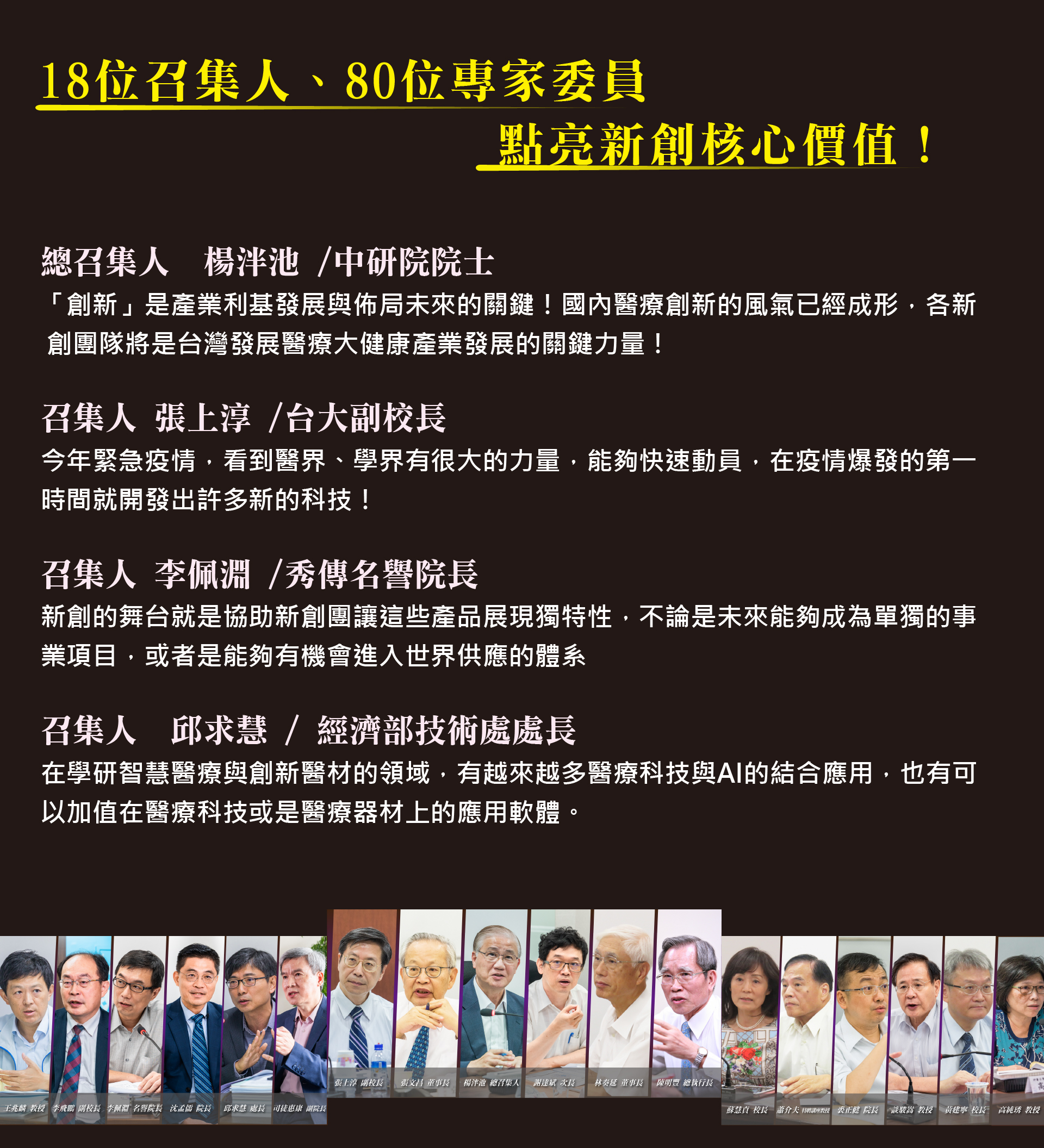 18位召集人、80位專家委員  點亮新創核心價值！